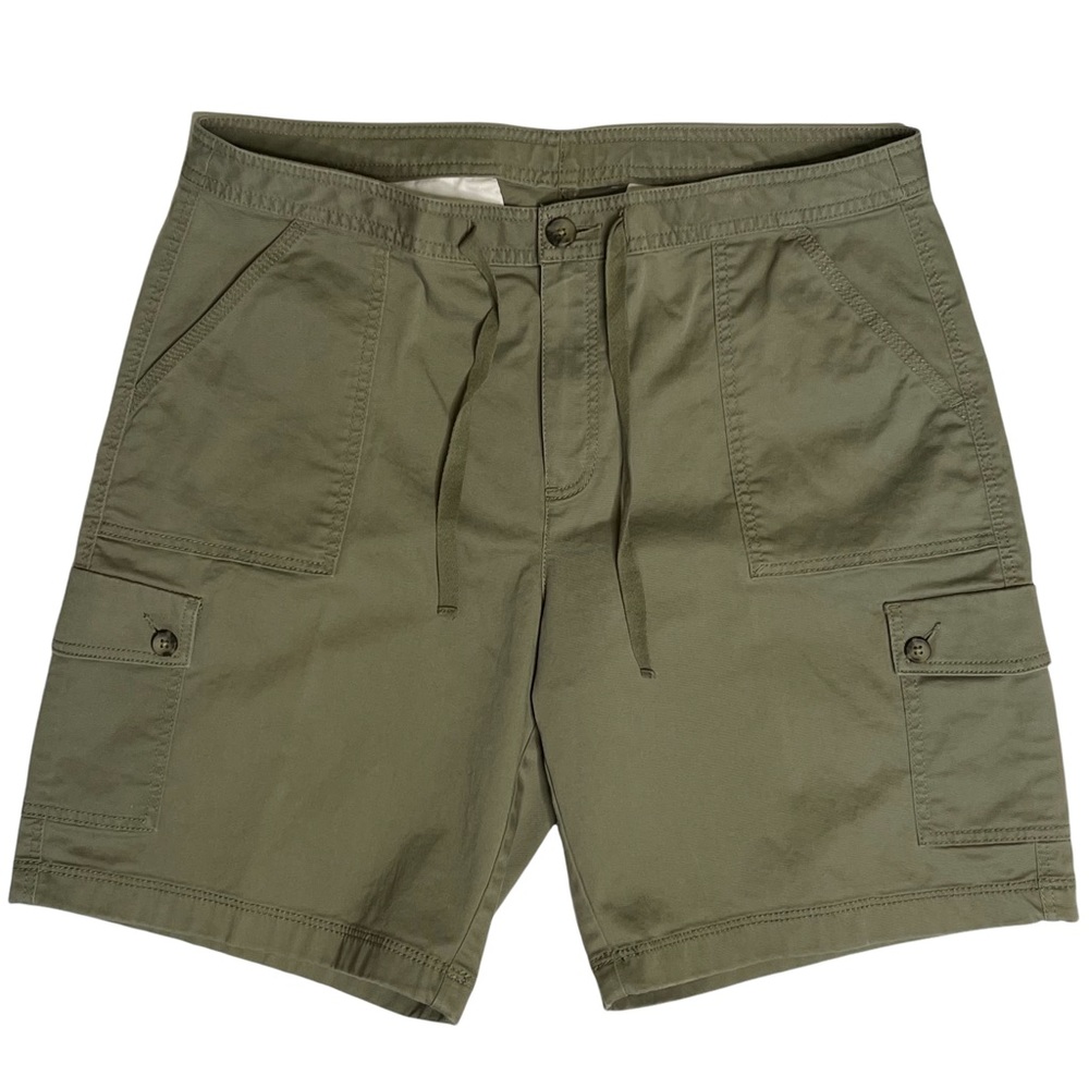 L.L. Bean Women Green Stretch Drawstring Outdoor Favorite Fit Cargo Shorts sz 14